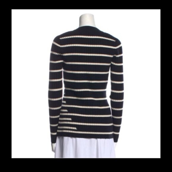 T Alexander Wang Black White Striped Fitted Rib Pullover Wool Silk Size XS EUC - Picture 3 of 13